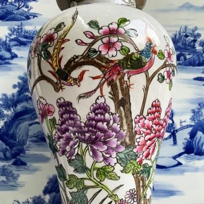 Cặp chóe phỏng cổ vẽ tay họa tiết Chim Trĩ Hoa Phù Dung
